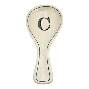 “C” Monogram Letter Initial White Black Large Spoon Rest Home Essentials EUC